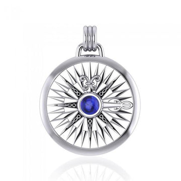 Lift up your head and be guided ~ Celtic Knotwork Compass Rose Sterling Silver Pendant with Gemstone TPD075 - Jewelry